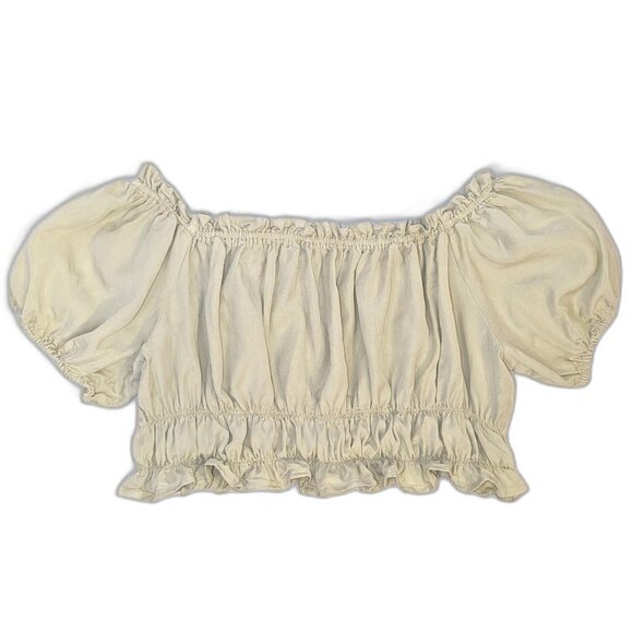 Love Tree | 100% Tencel Light Sage Green Off Shoulder Crop Top | Size Medium - Picture 6 of 10